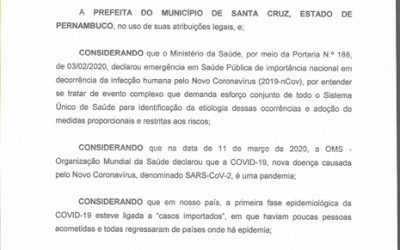 Prefeitura estabelece medidas como prevenção ao COVID-19